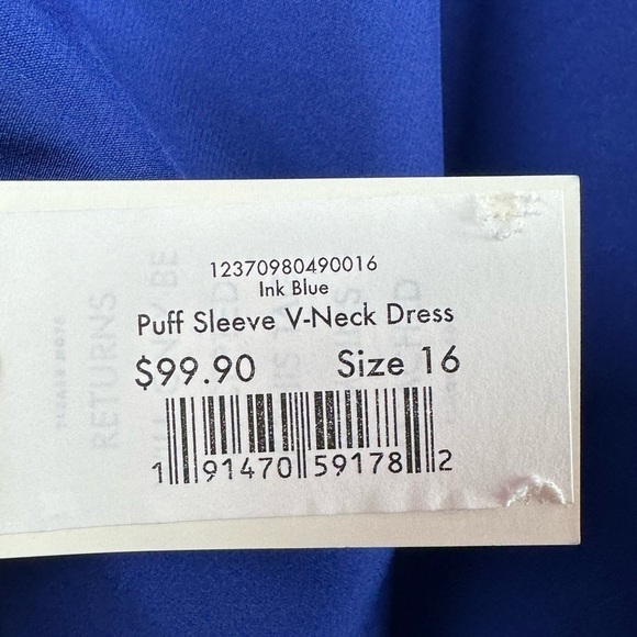 NWT Eloquii Puff Sleeve V Neck Scuba Dress‎ in Blue Size 16 - Picture 8 of 11